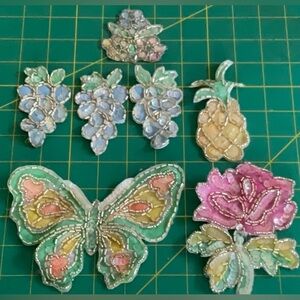 Embellished Applique Assortment. 7  Pieces Total Colorful Vintage